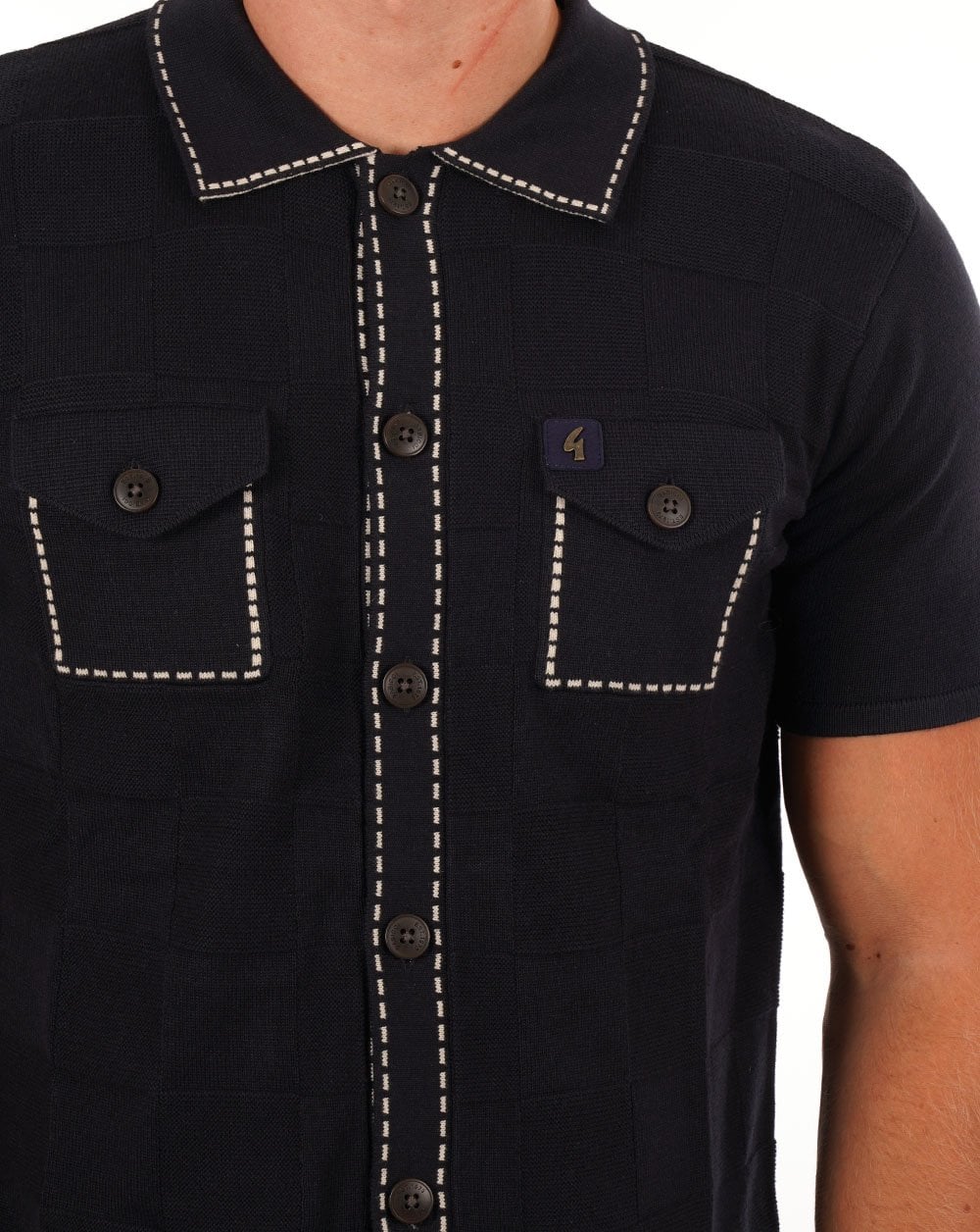 Gabicci Vintage Full Button Polo Navy