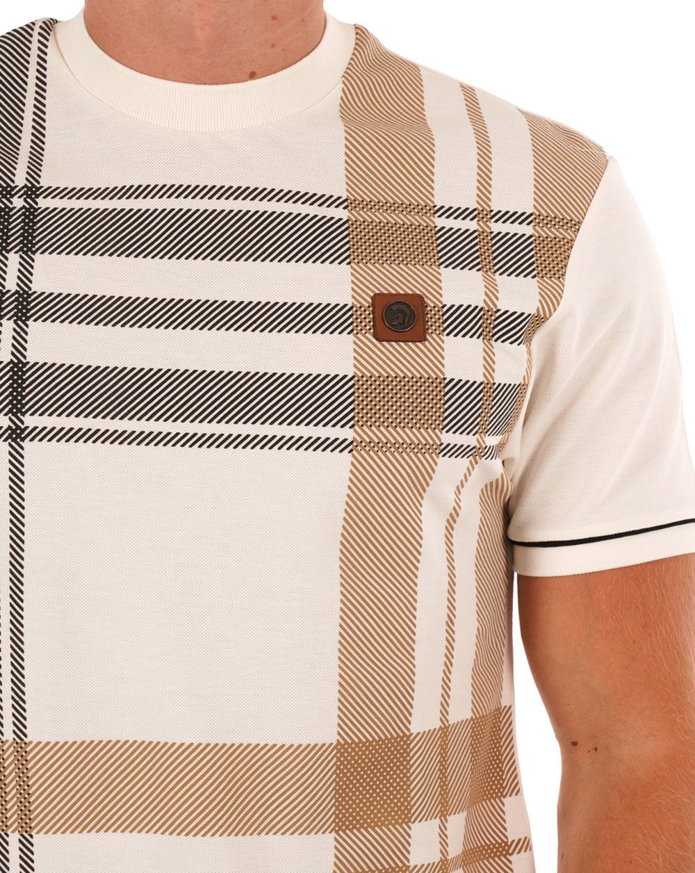 Trojan Check Panel T-shirt Ecru