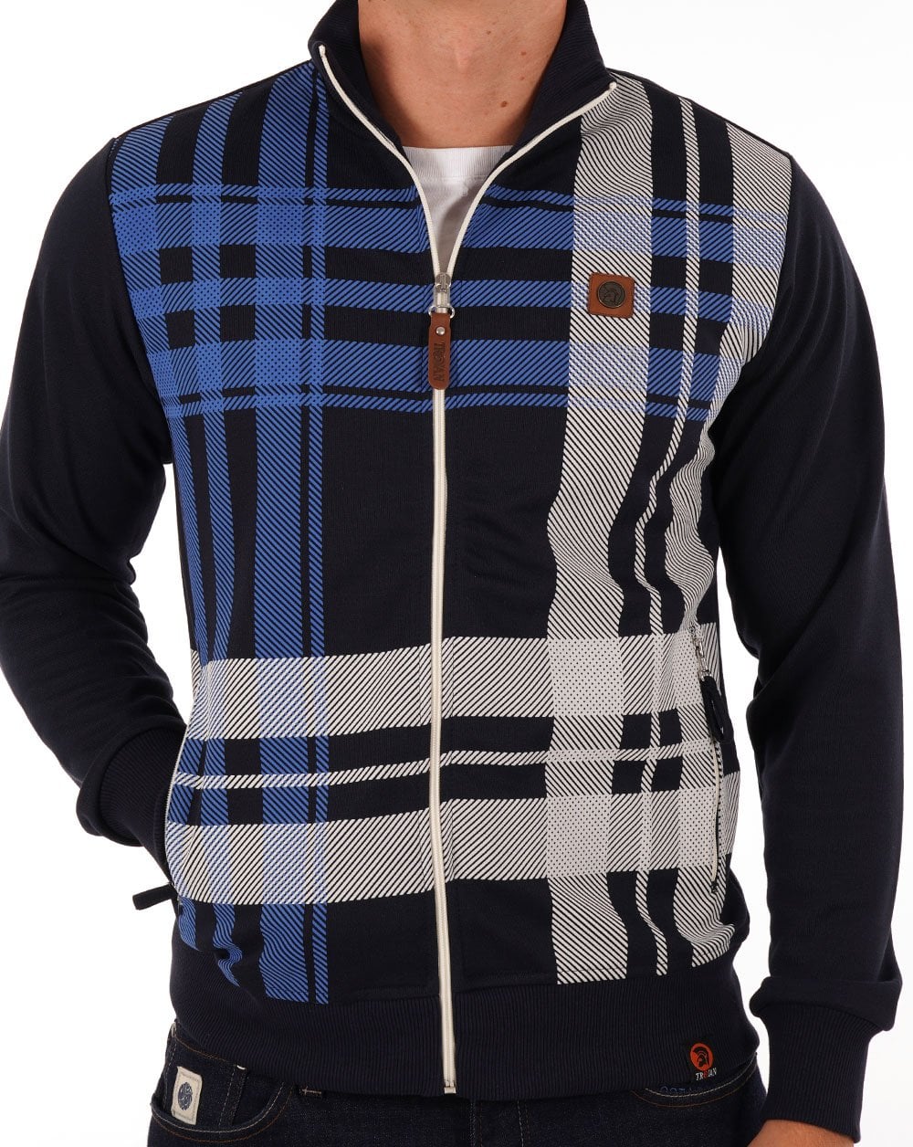 Trojan Check Zip Thru Top Navy