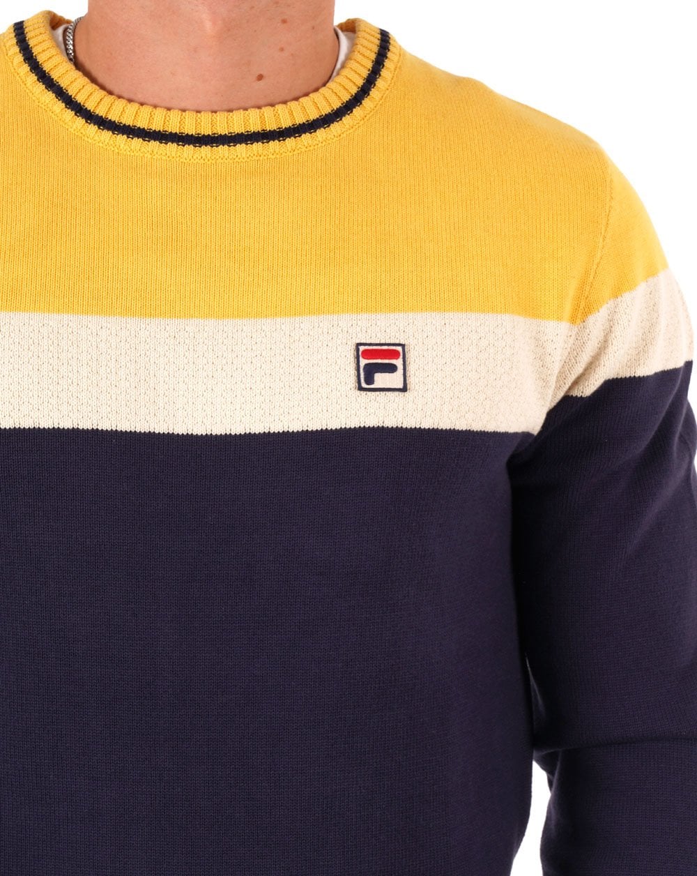 Fila Vintage Alden Crew Knit Navy/Yellow/Cream