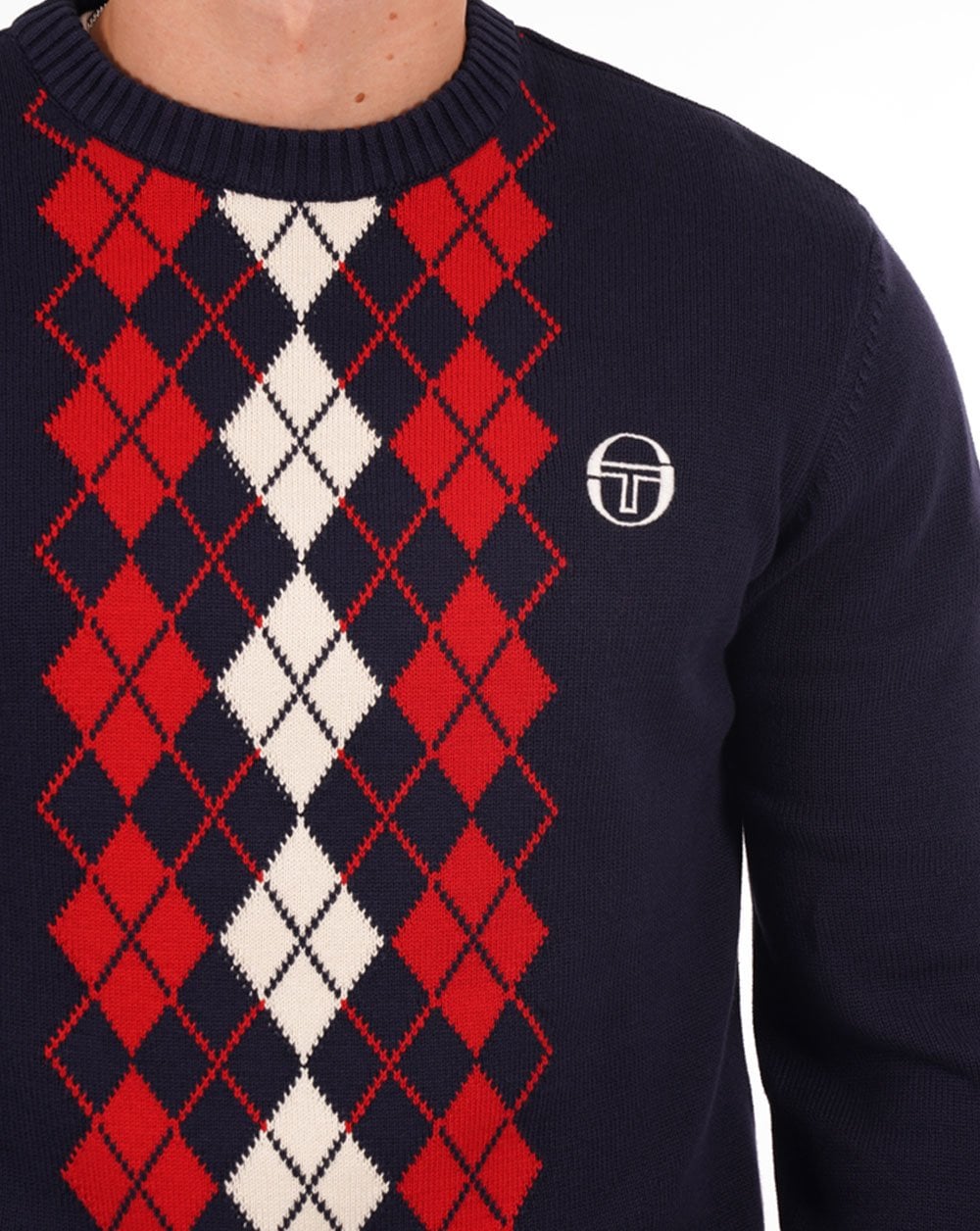 Sergio Tacchini Argyle Crew Knit Navy Blue