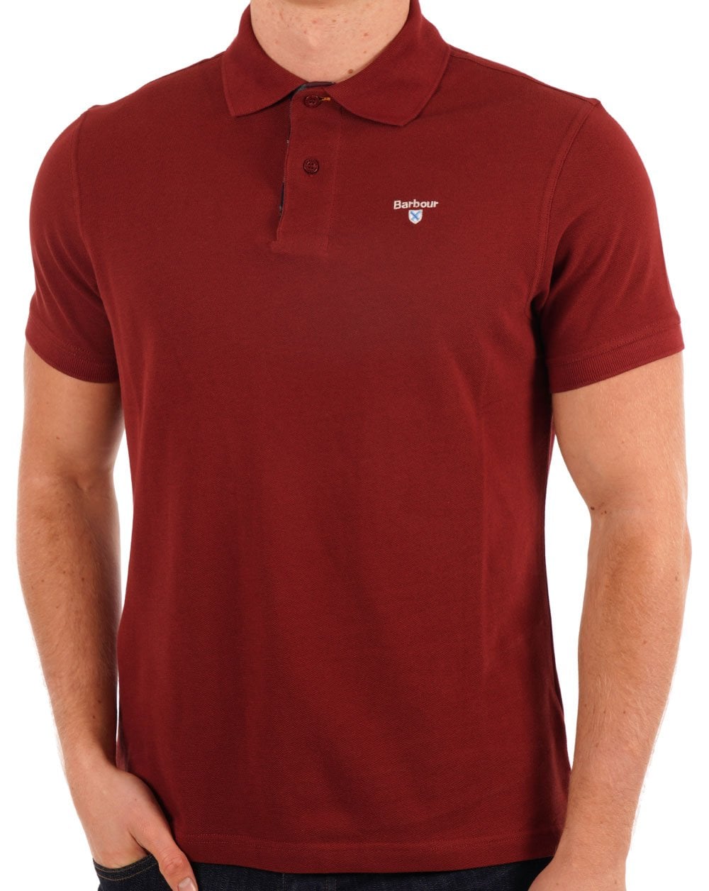 Barbour Tartan Pique Polo Shirt Brick Red