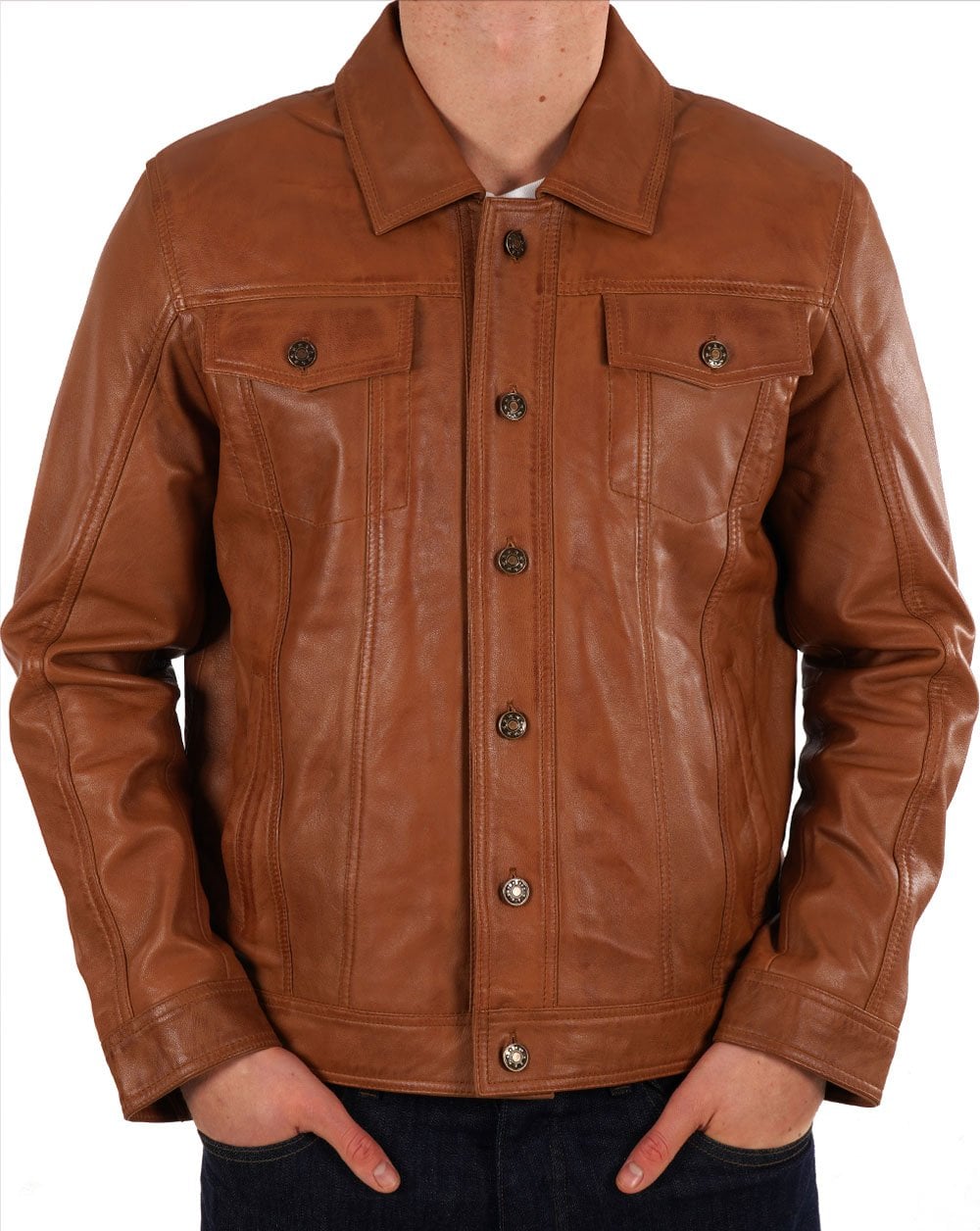 Real Hoxton Leather Trucker Jacket Tan