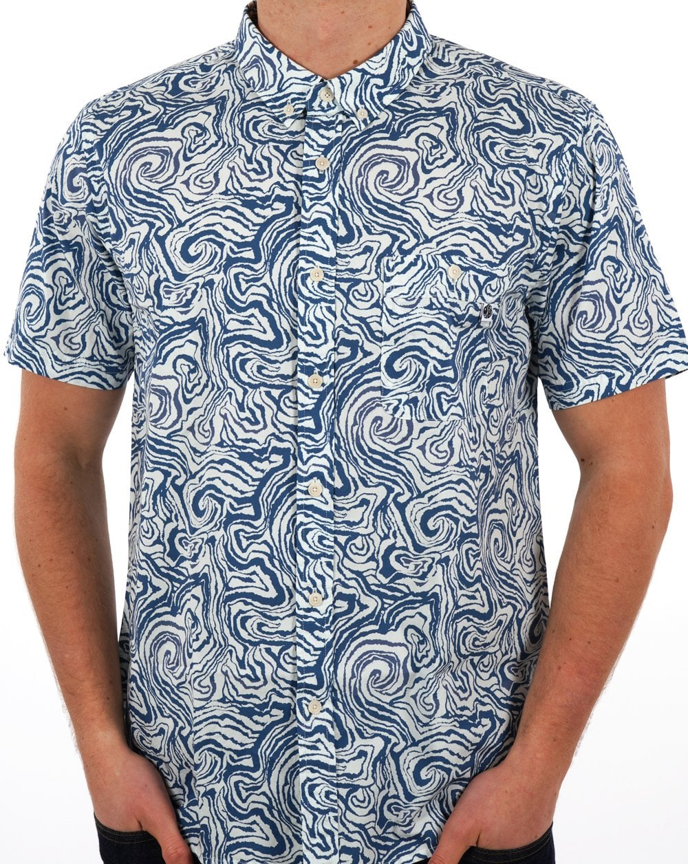Pretty Green Marble Short Sleeve Shirt Blue