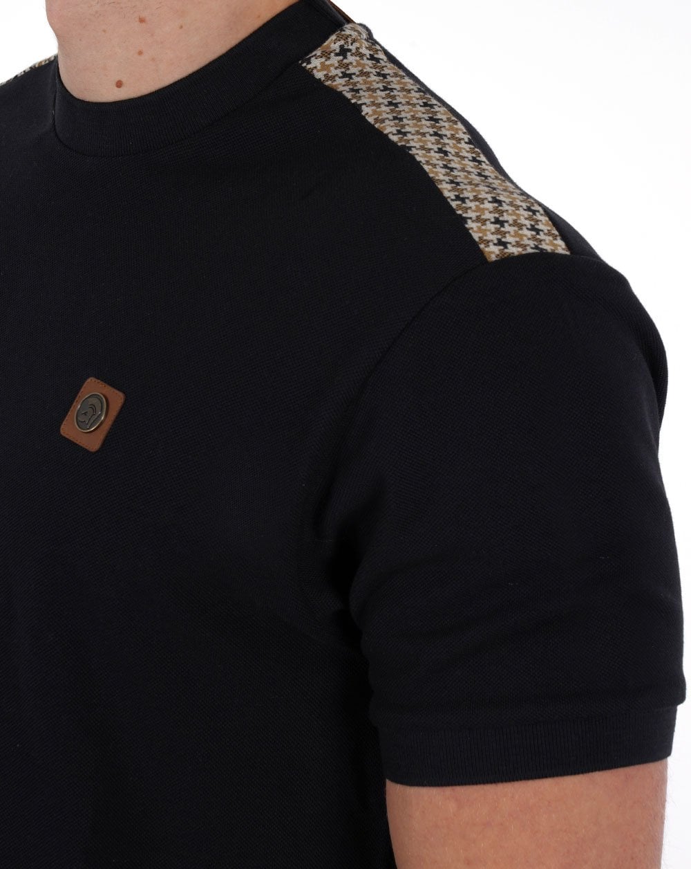Trojan Houndstooth Trim Pique T-shirt Black