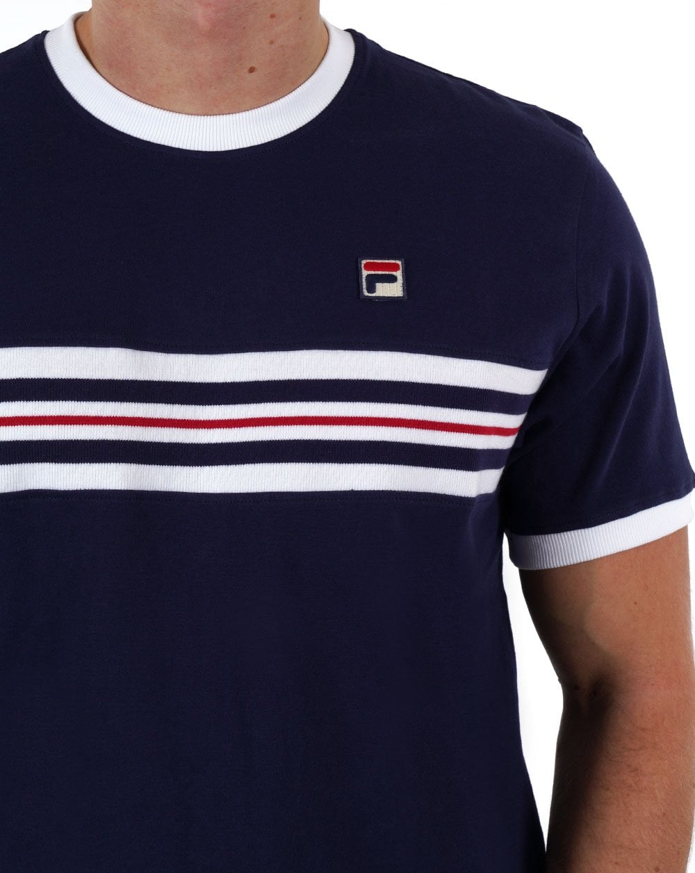 Fila Vintage Chest Striped T Shirt Navy