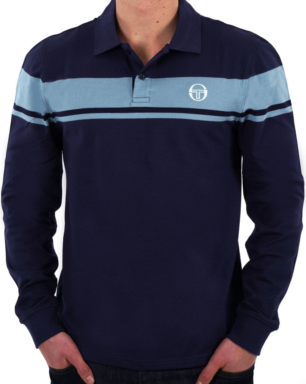 Sergio Tacchini Young Line LS Polo Shirt Navy/Soft Blue