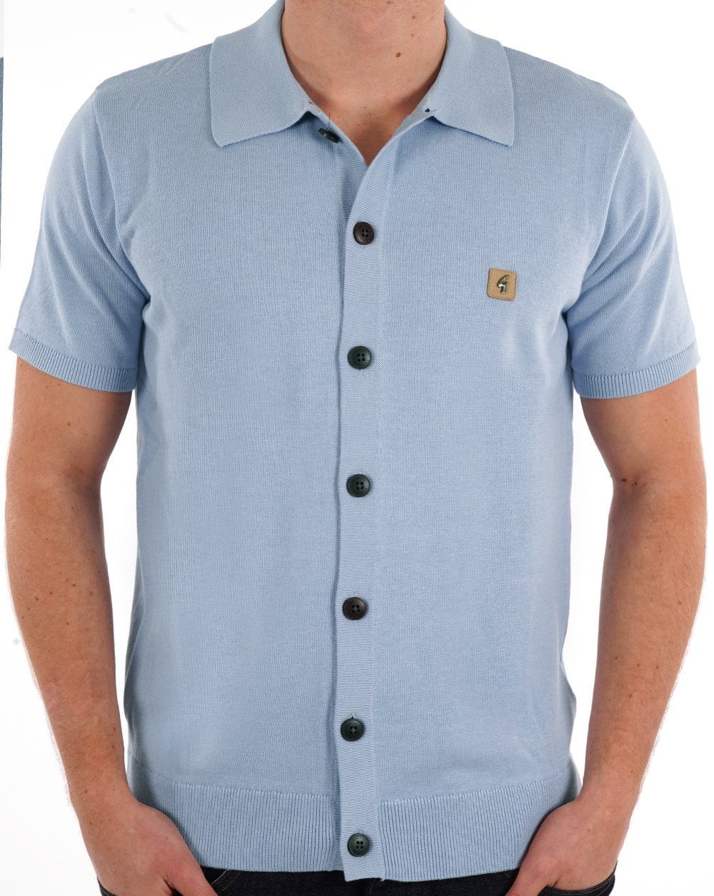 Gabicci Vintage Full Button Polo Shirt Sky