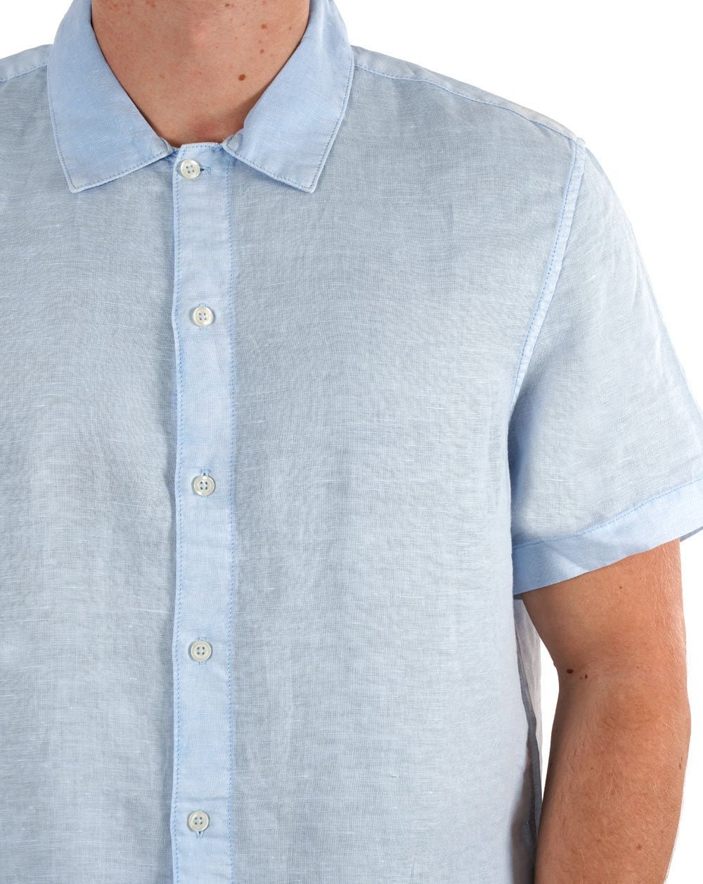 Benetton Linen Blend Short Sleeve Shirt Sky