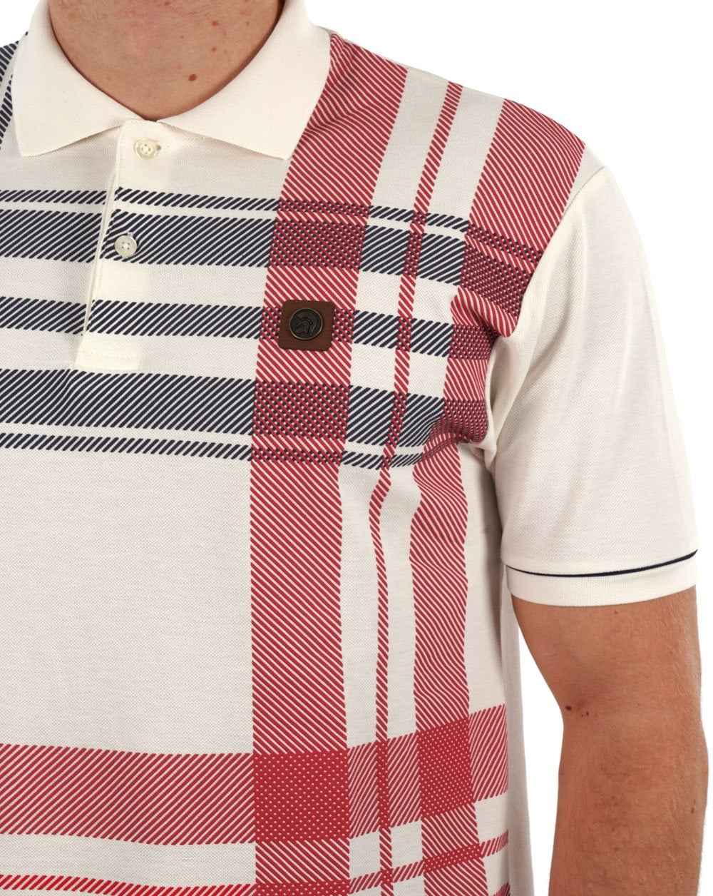 Trojan Check Panel Polo Shirt Ecru/Red