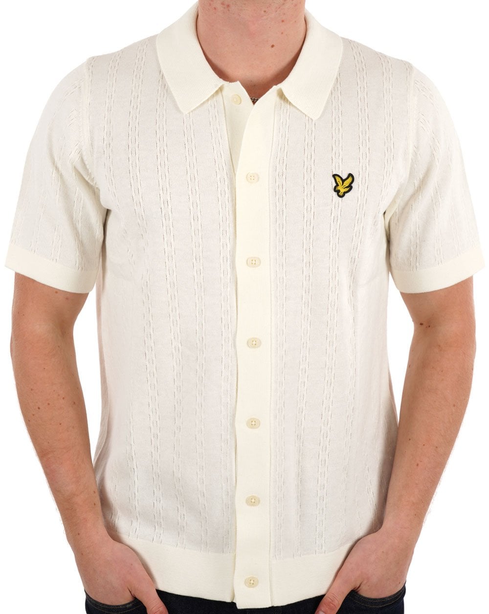 Lyle & Scott Textured Stripe Knit Shirt Chalk