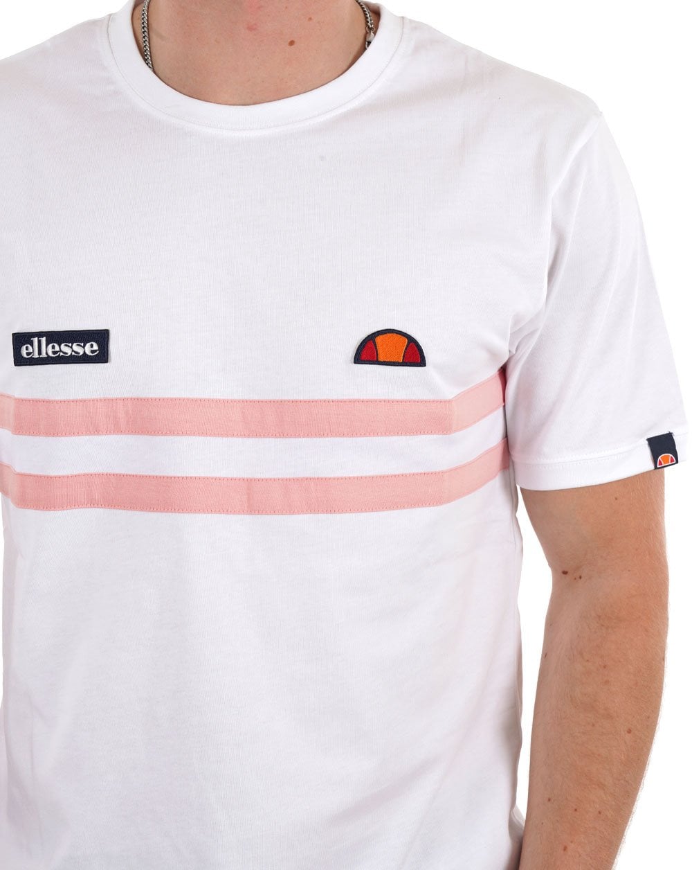 Ellesse Duo Stripe T Shirt White/Light Pink