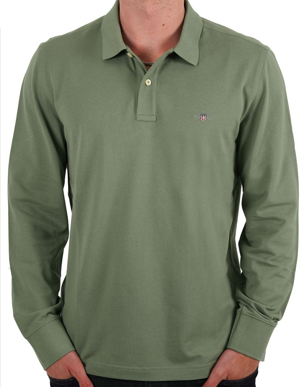 Gant Shield LS Pique Polo Sage Green