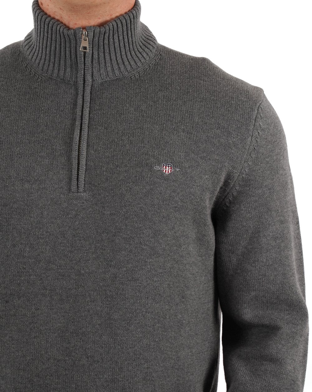 Gant Cotton Half Zip Dark Grey Melange