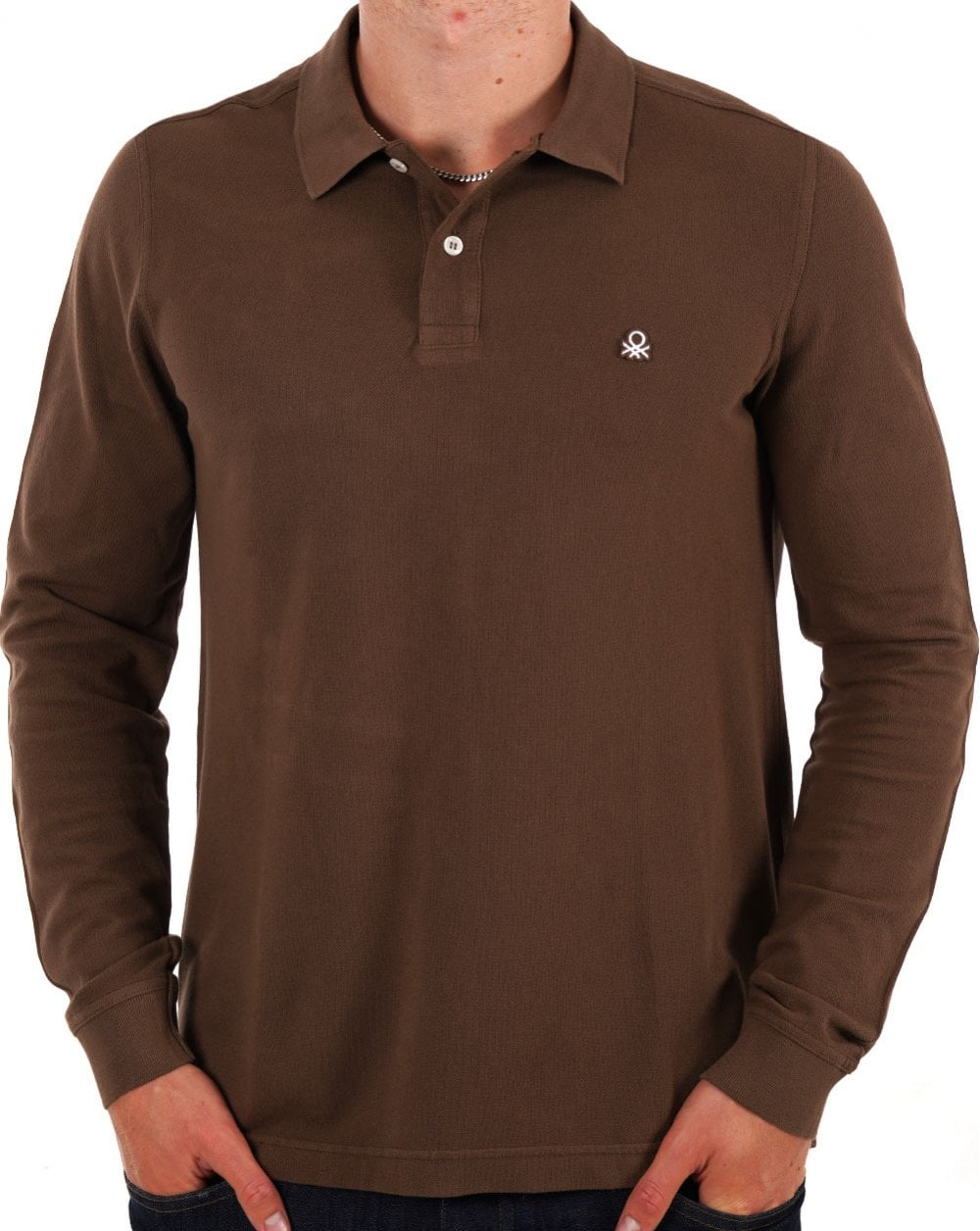 Benetton Long Sleeve Polo Shirt Brown