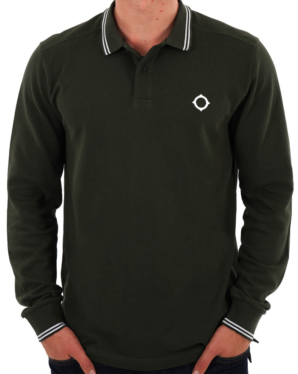 MA.STRUM Double Tipped LS Polo Dark Green