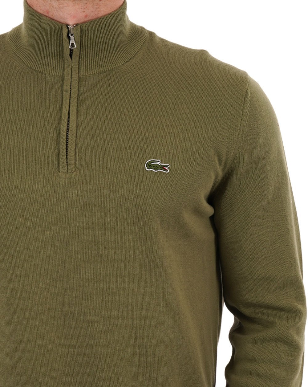 Lacoste Half Zip Knit Jumper Khaki Green