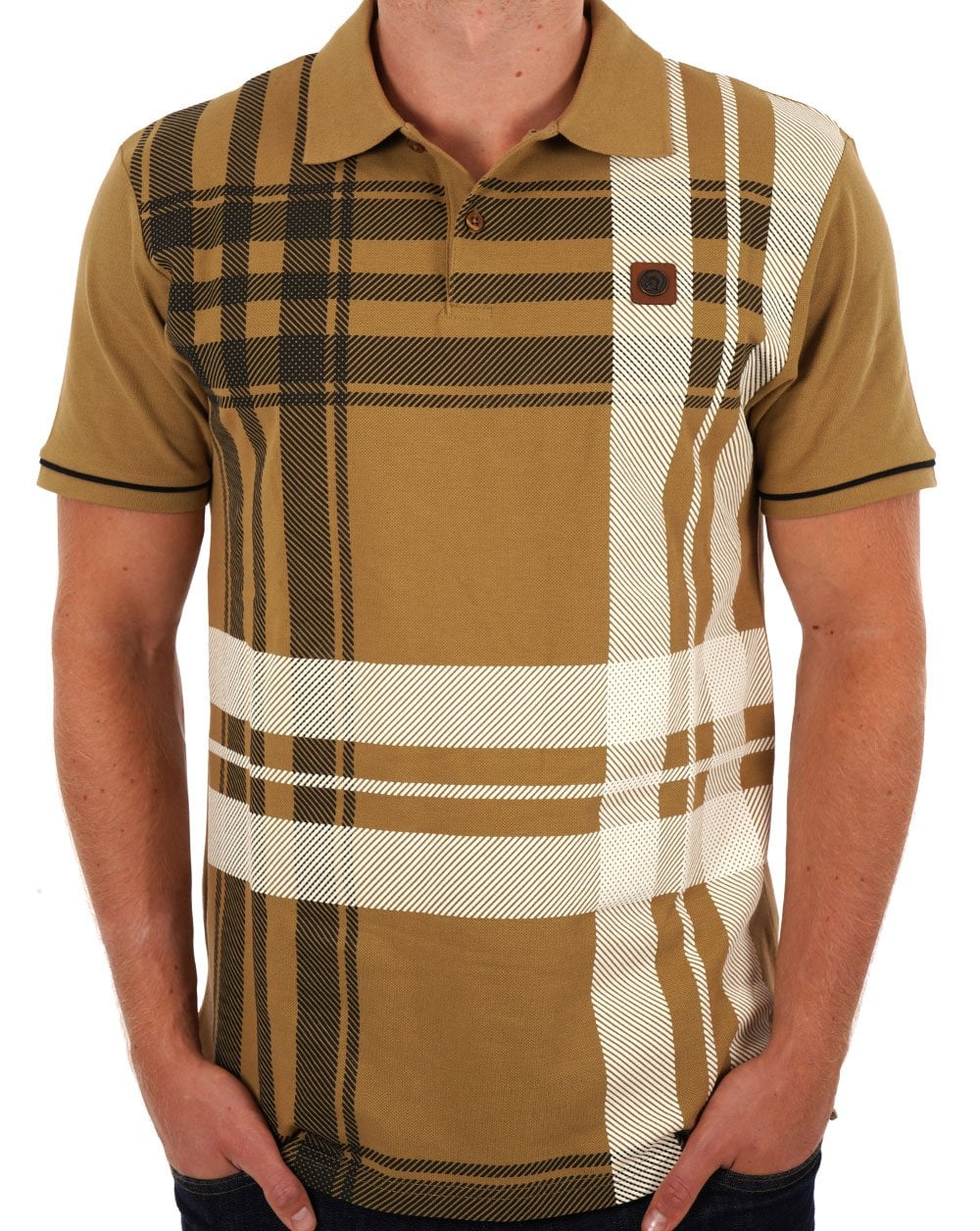 Trojan Check Panel Polo Shirt Camel