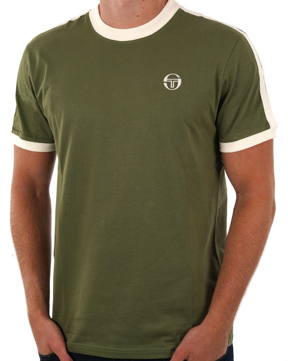 Sergio Tacchini Retro T Shirt Olive Gardenia
