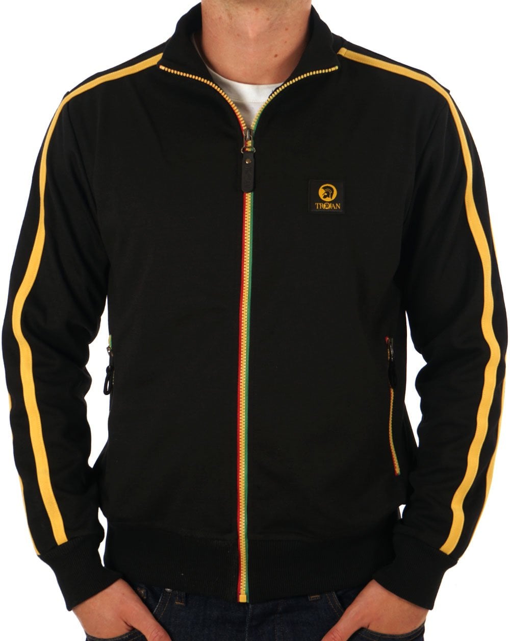 Trojan Contrast Zip Track Top Black