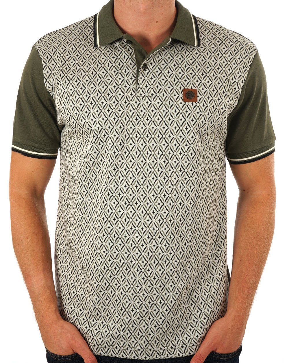 Trojan Geometric Panel Polo Army Green