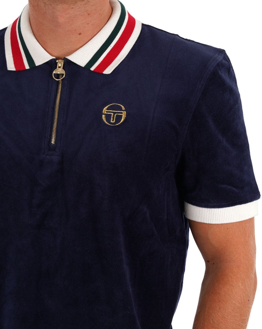 Sergio Tacchini Velour Tipped Zip Polo Navy