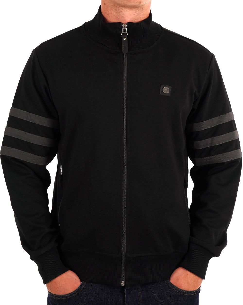 Trojan Stripe Sleeve Track Top Black
