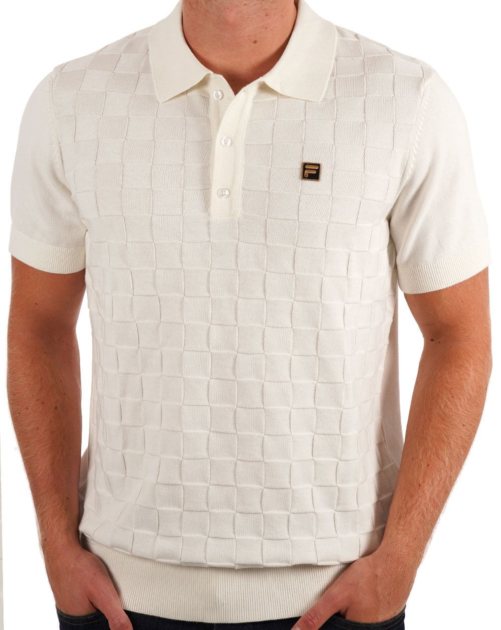 Fila Gold Square Knit Polo Off White