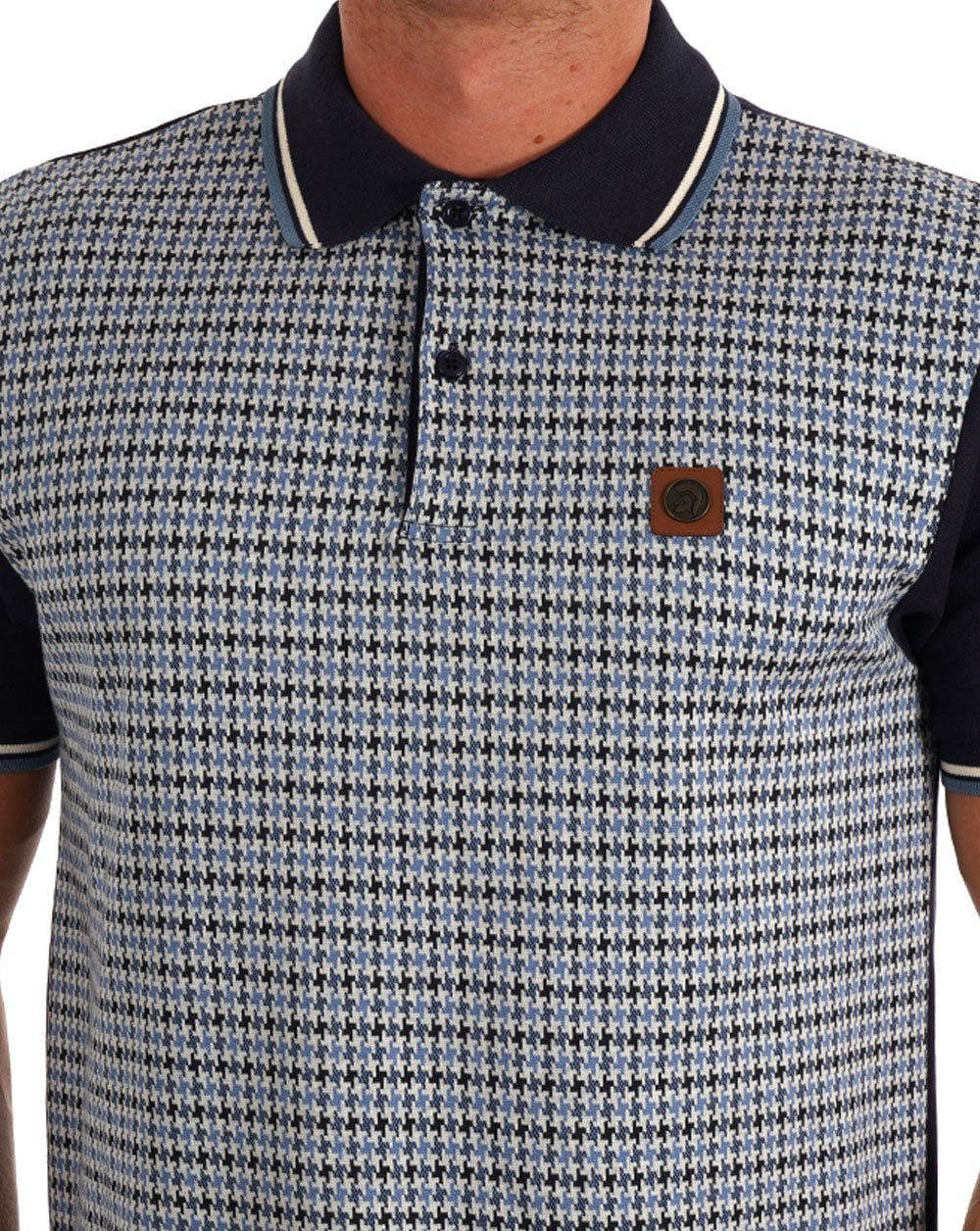 Trojan Houndstooth Panel Polo Navy