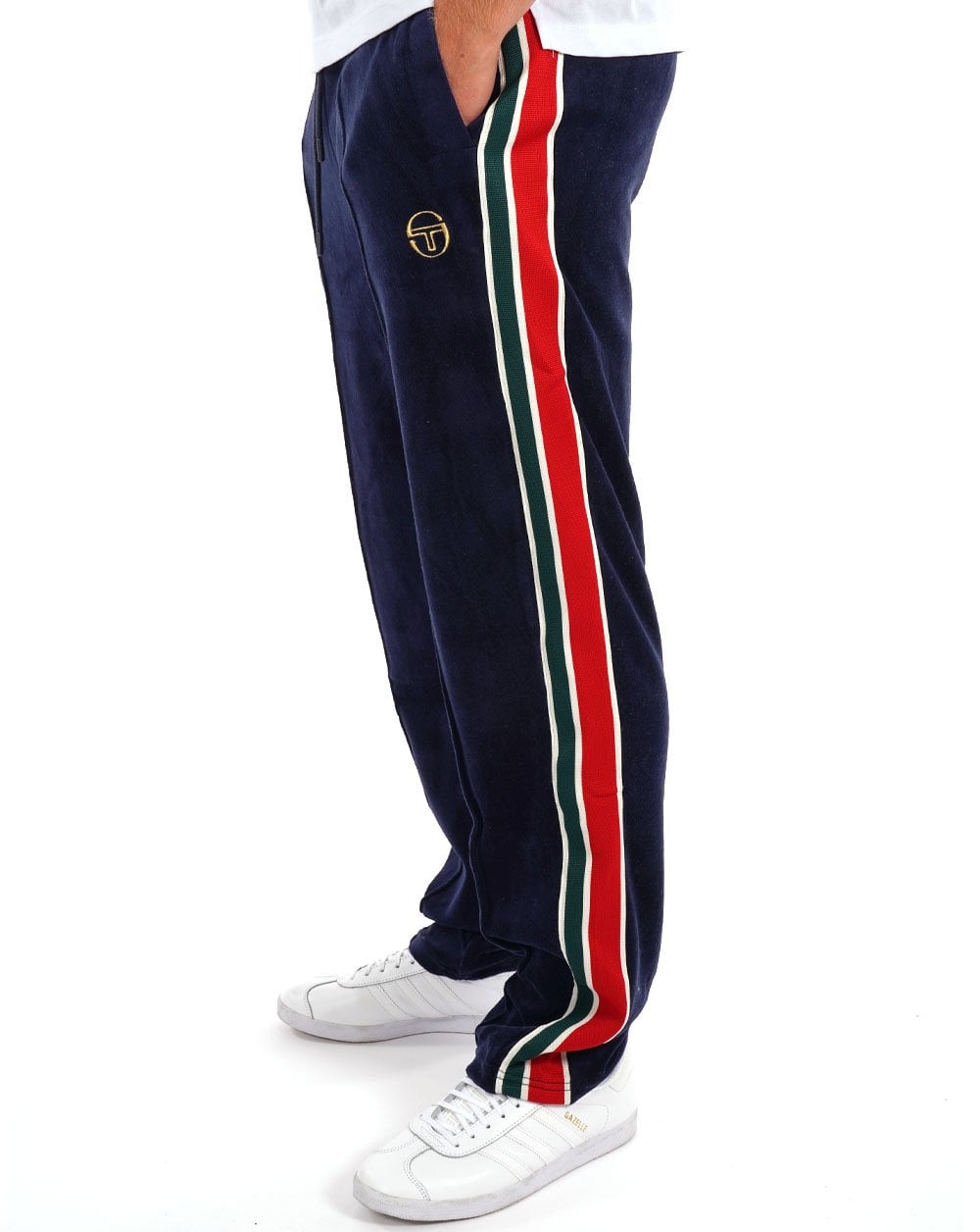 Sergio Tacchini Striped 70s Velour Track Pants Navy