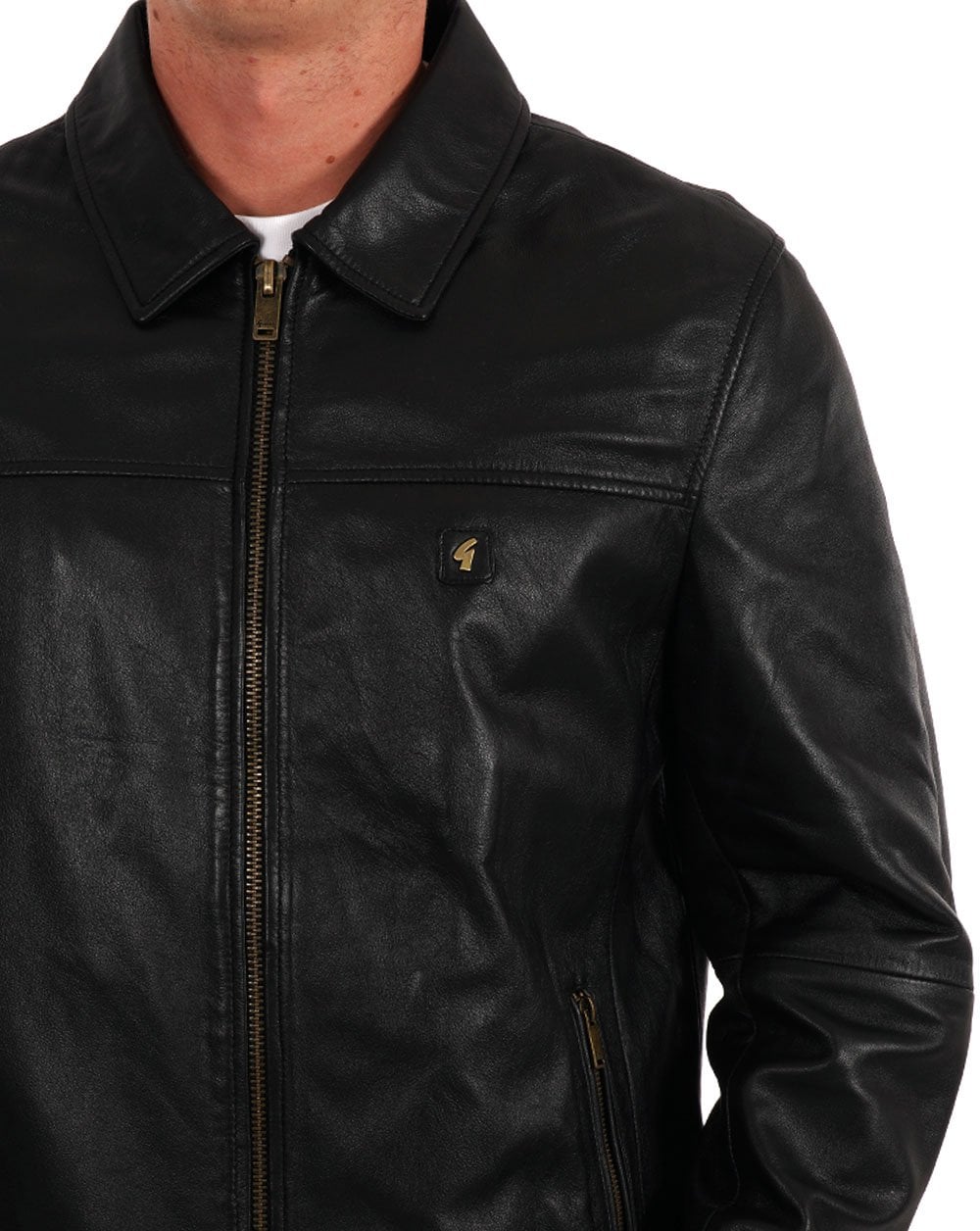 Gabicci Vintage Collared Leather Jacket Black