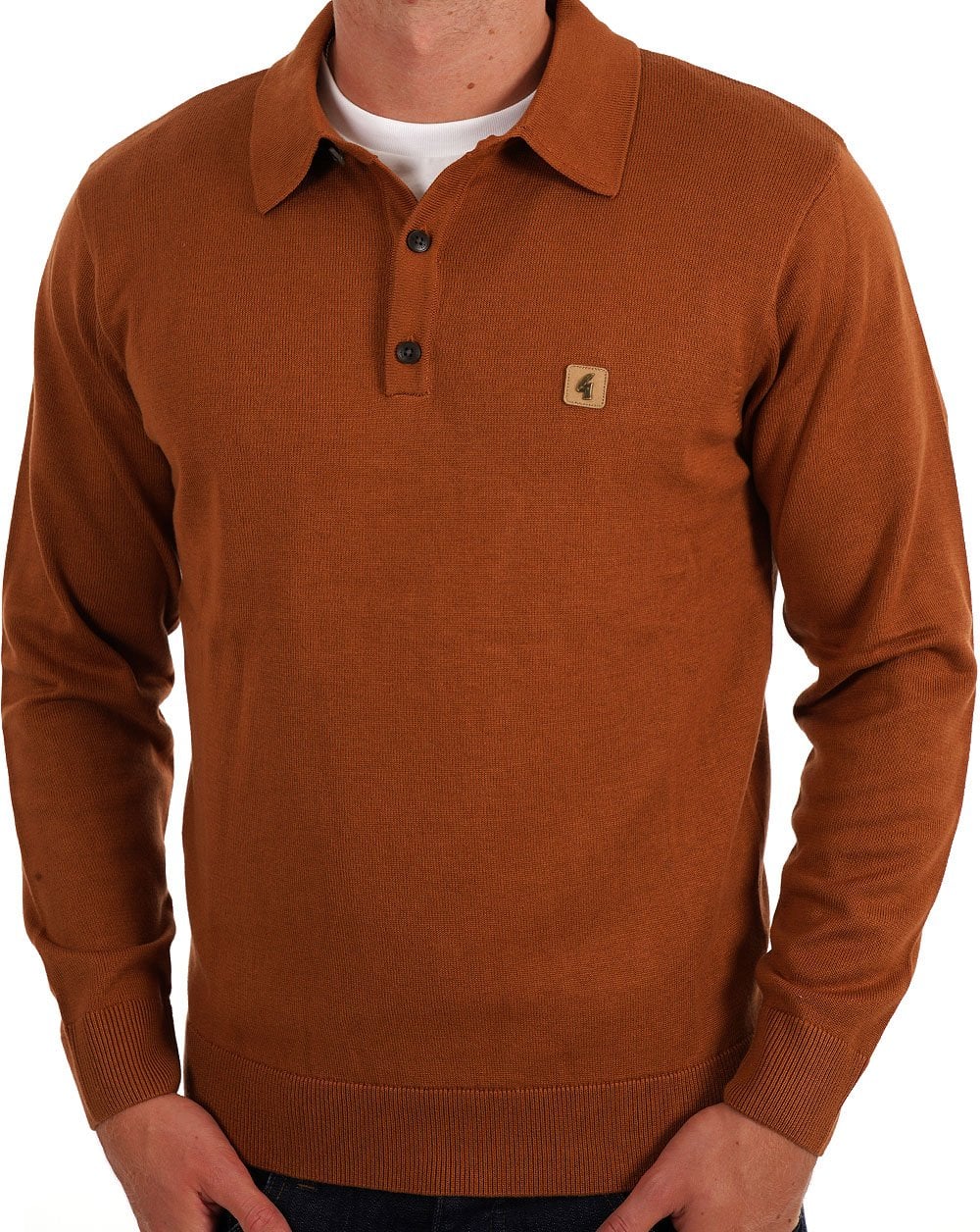 Gabicci Vintage Francesco LS Knitted Polo Walnut