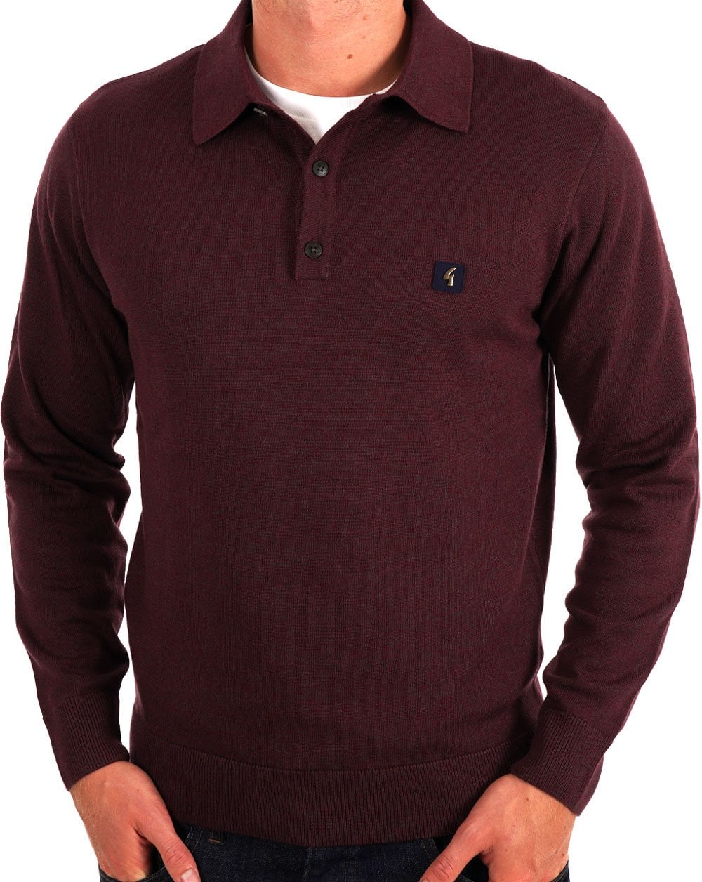 Gabicci Vintage Francesco LS Knitted Polo Berry
