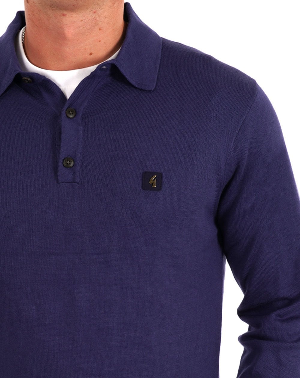 Gabicci Vintage Francesco LS Knitted Polo Storm Blue