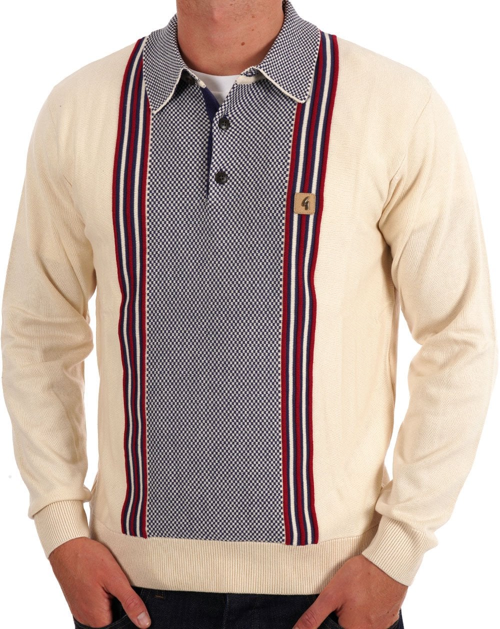 Gabicci Vintage Hadon Knitted LS Polo Cream