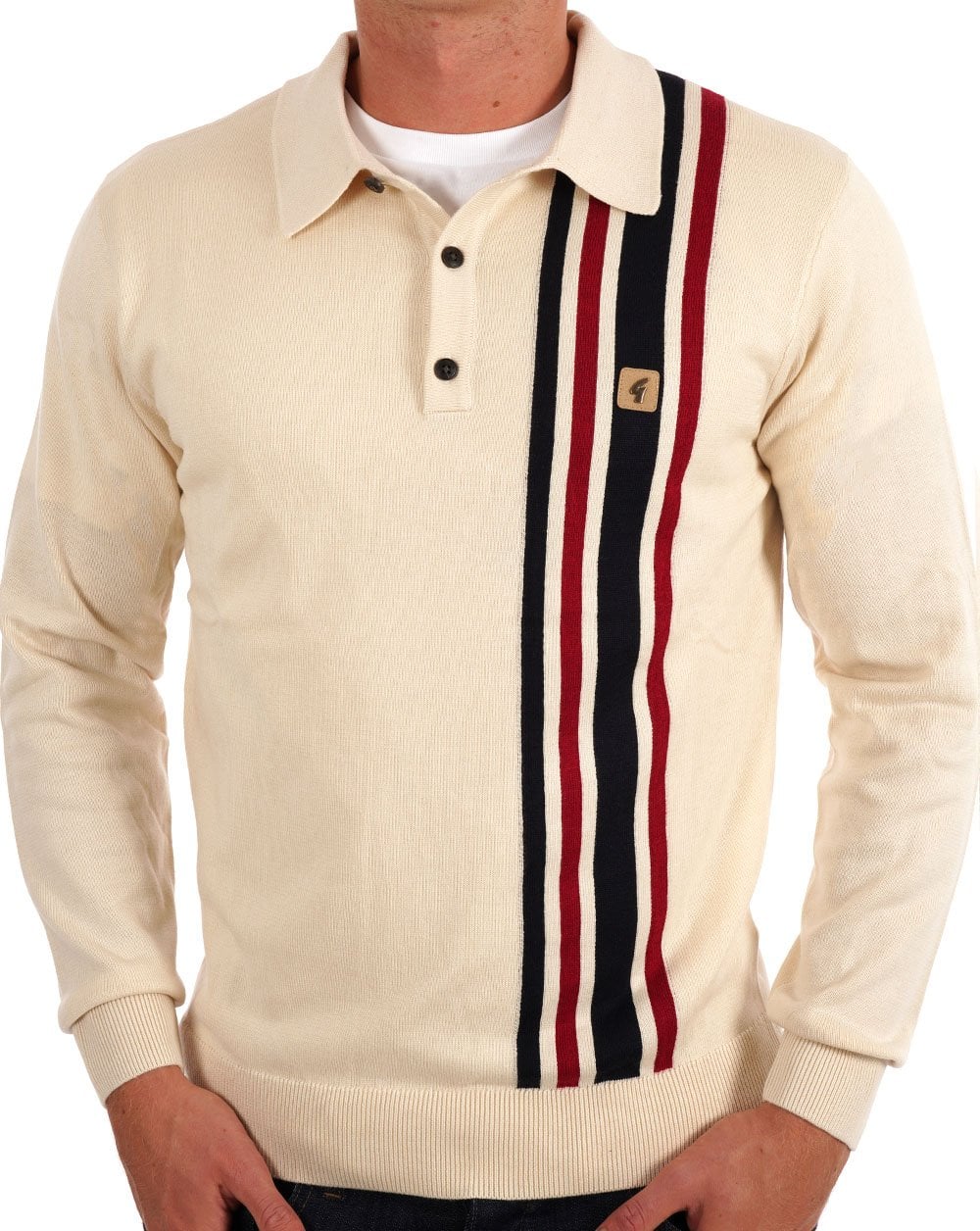 Gabicci Vintage Soda Knit LS Polo Cream