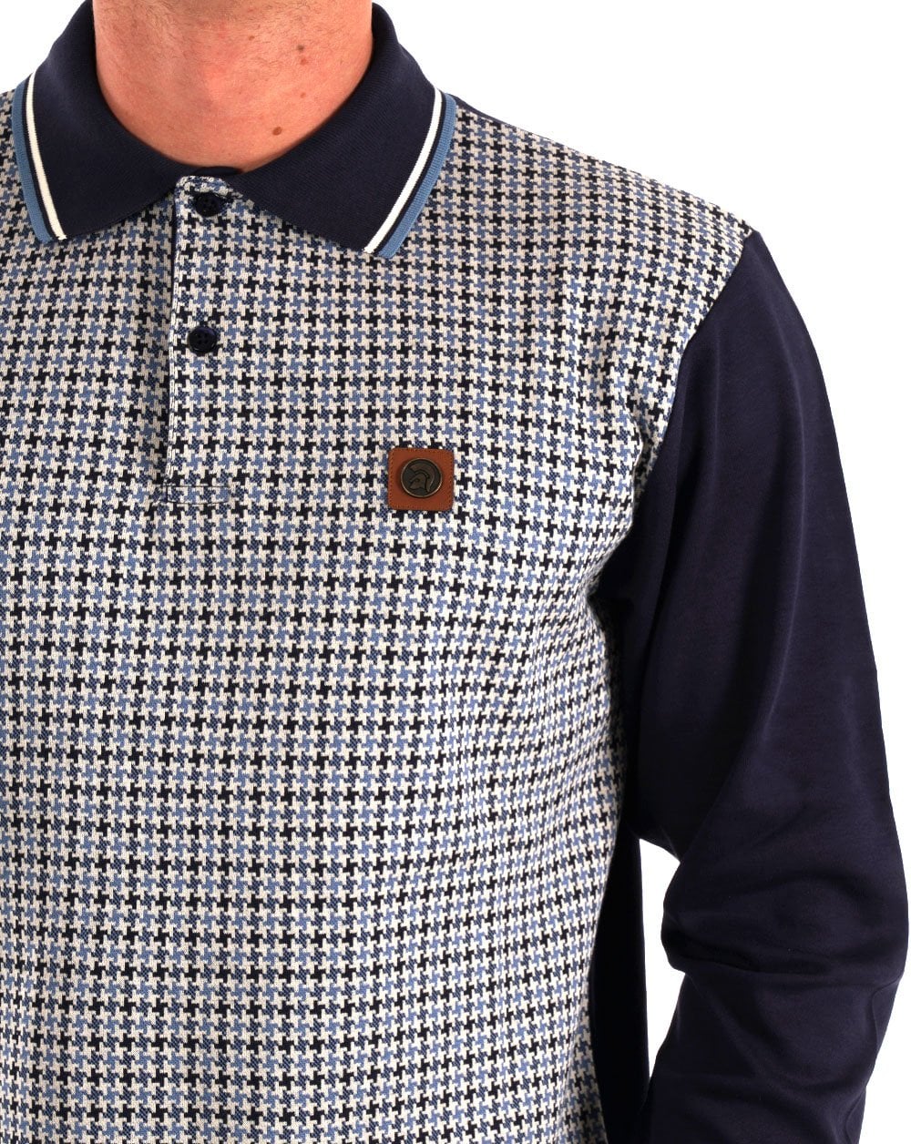 Trojan Houndstooth Long Sleeve Polo Navy