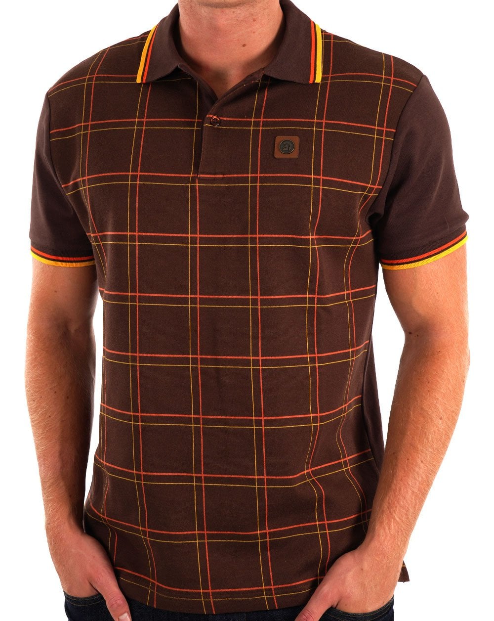 Trojan Check Panel Polo Chocolate