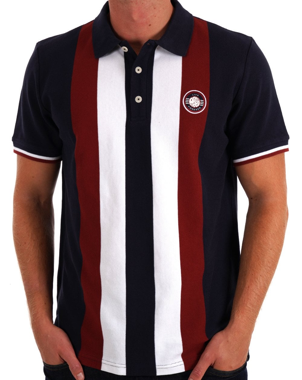 Pretty Green Live Forever Engineered Stripe Polo Navy