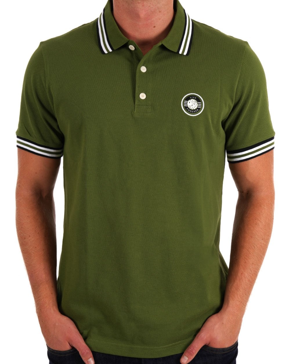Pretty Green Live Forever Tipped Polo Green