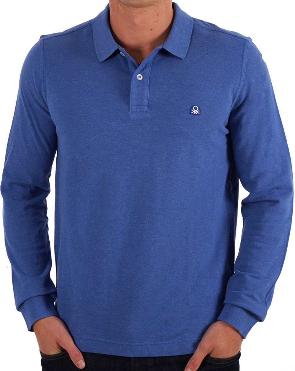 Benetton Long Sleeve Polo Shirt Blue