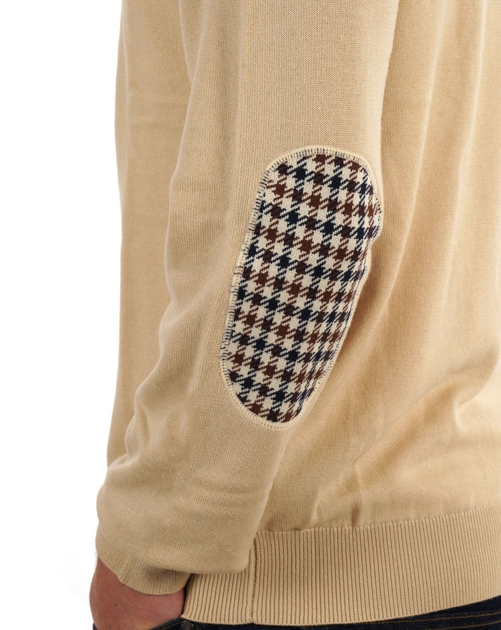 Aquascutum Club Check Elbow Knit Light Stone