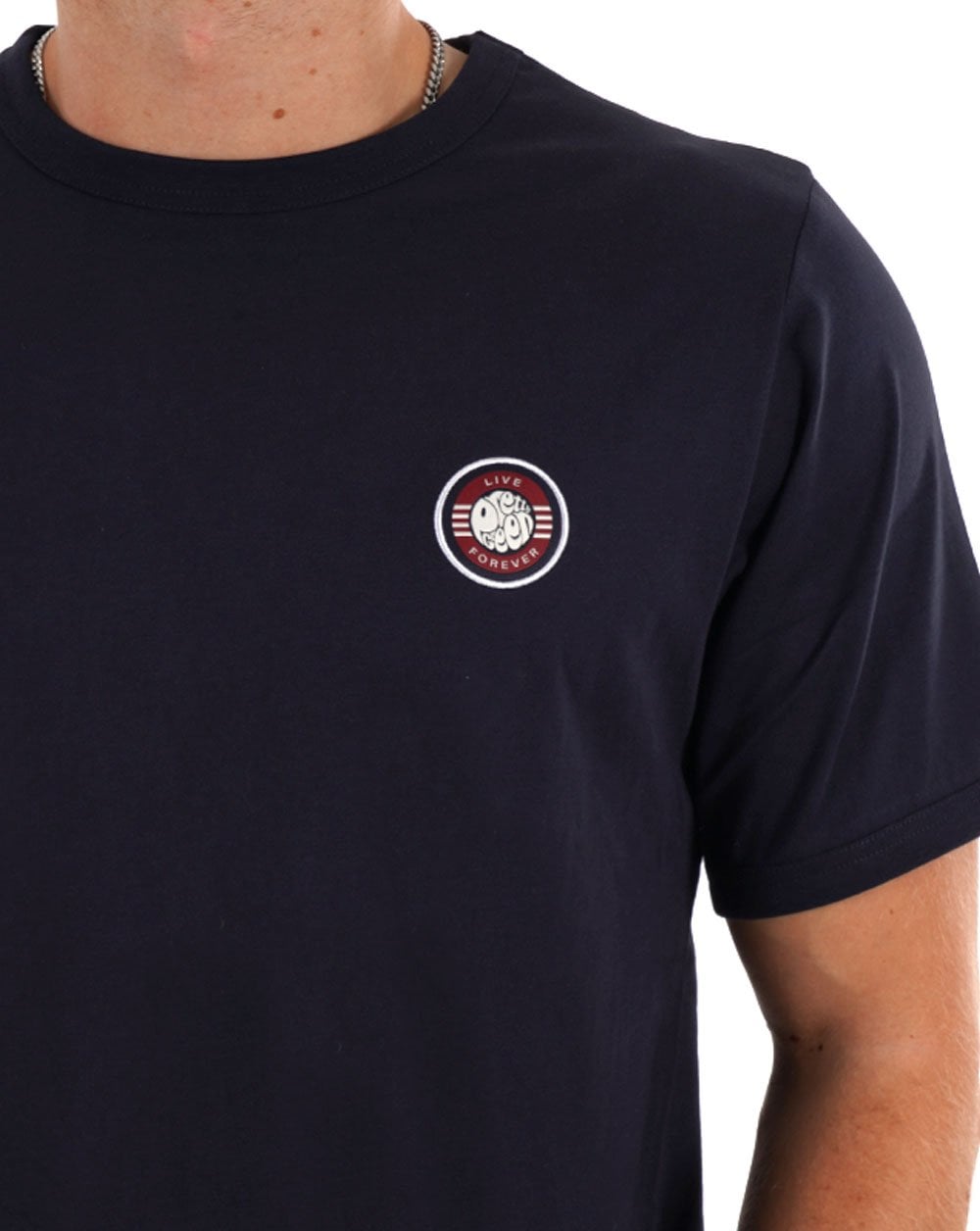 Pretty Green Live Forever Badge T Shirt Navy