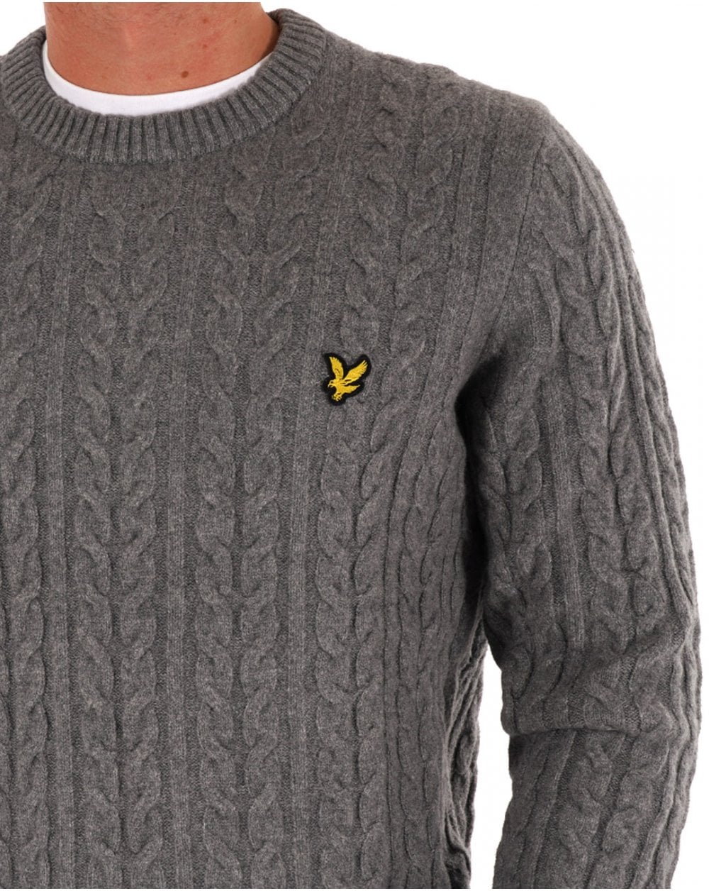 Lyle & Scott Cable Crew Knit Mid Grey Marl