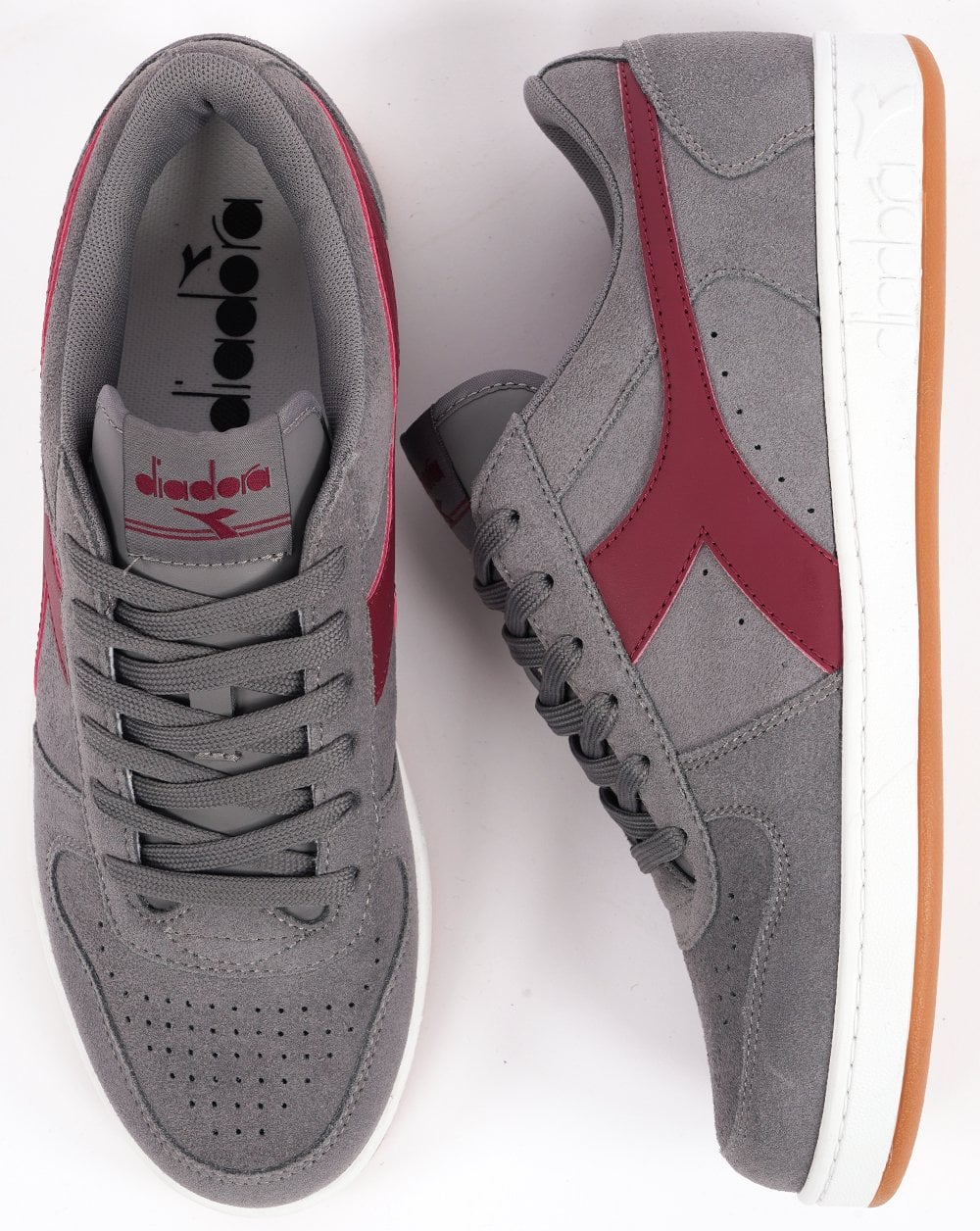 Diadora MB Elite Suede Trainer Grey Burgundy