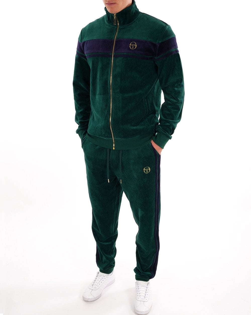 Sergio Tacchini Masters Velour Track Pants Green / Navy Blue