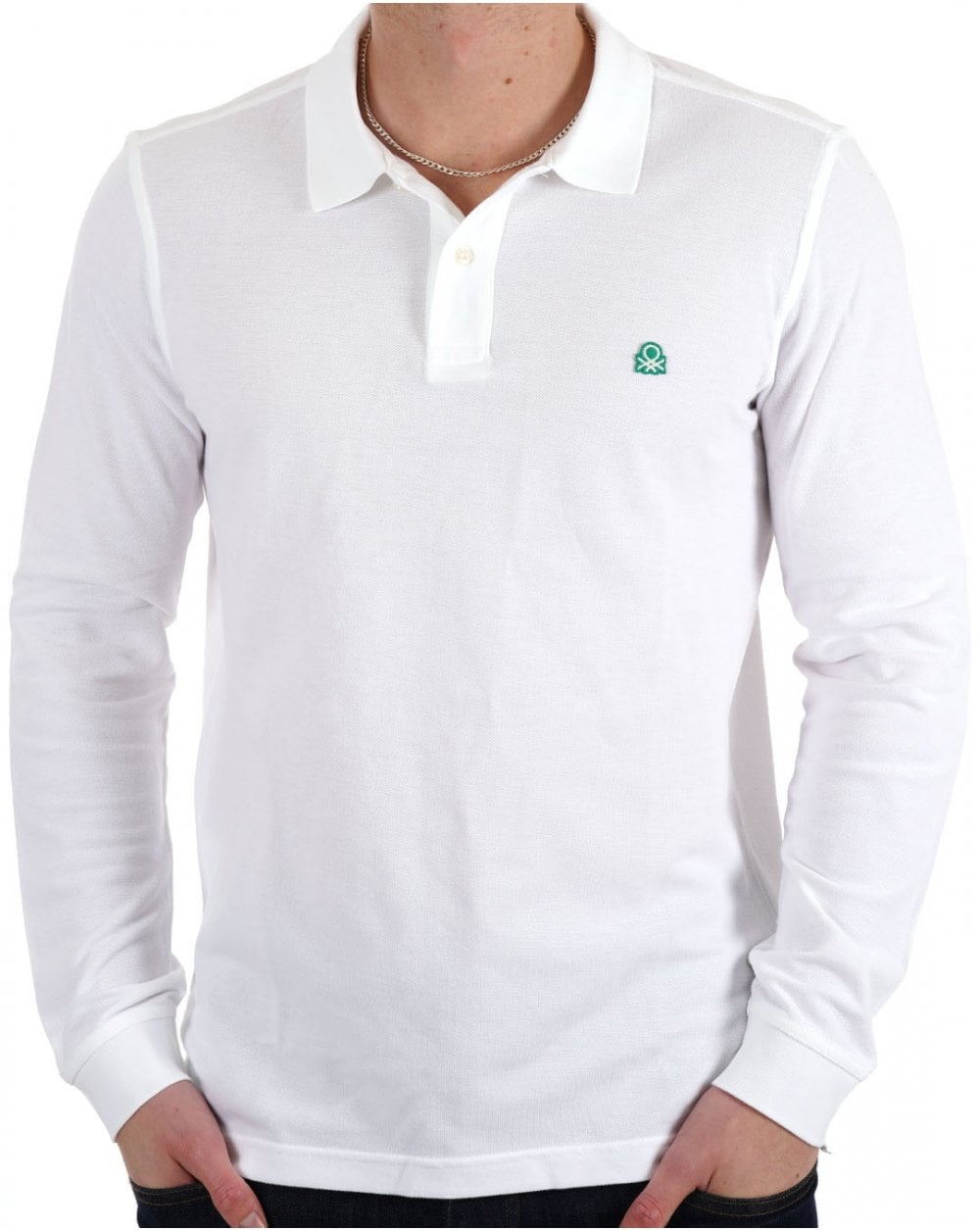 Benetton Long Sleeve Polo Shirt White