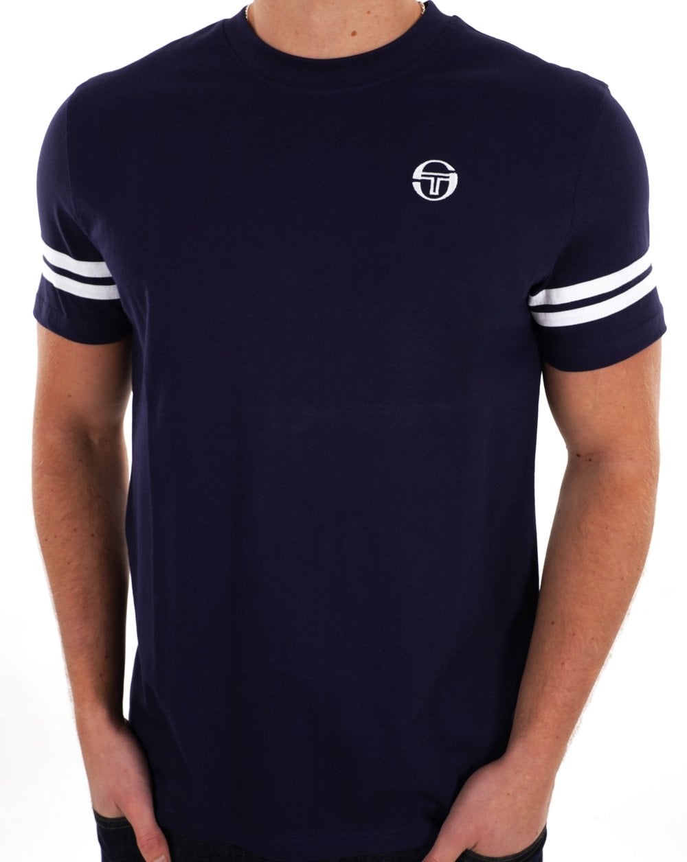 Sergio Tacchini 2 Stripe T Shirt Navy / White