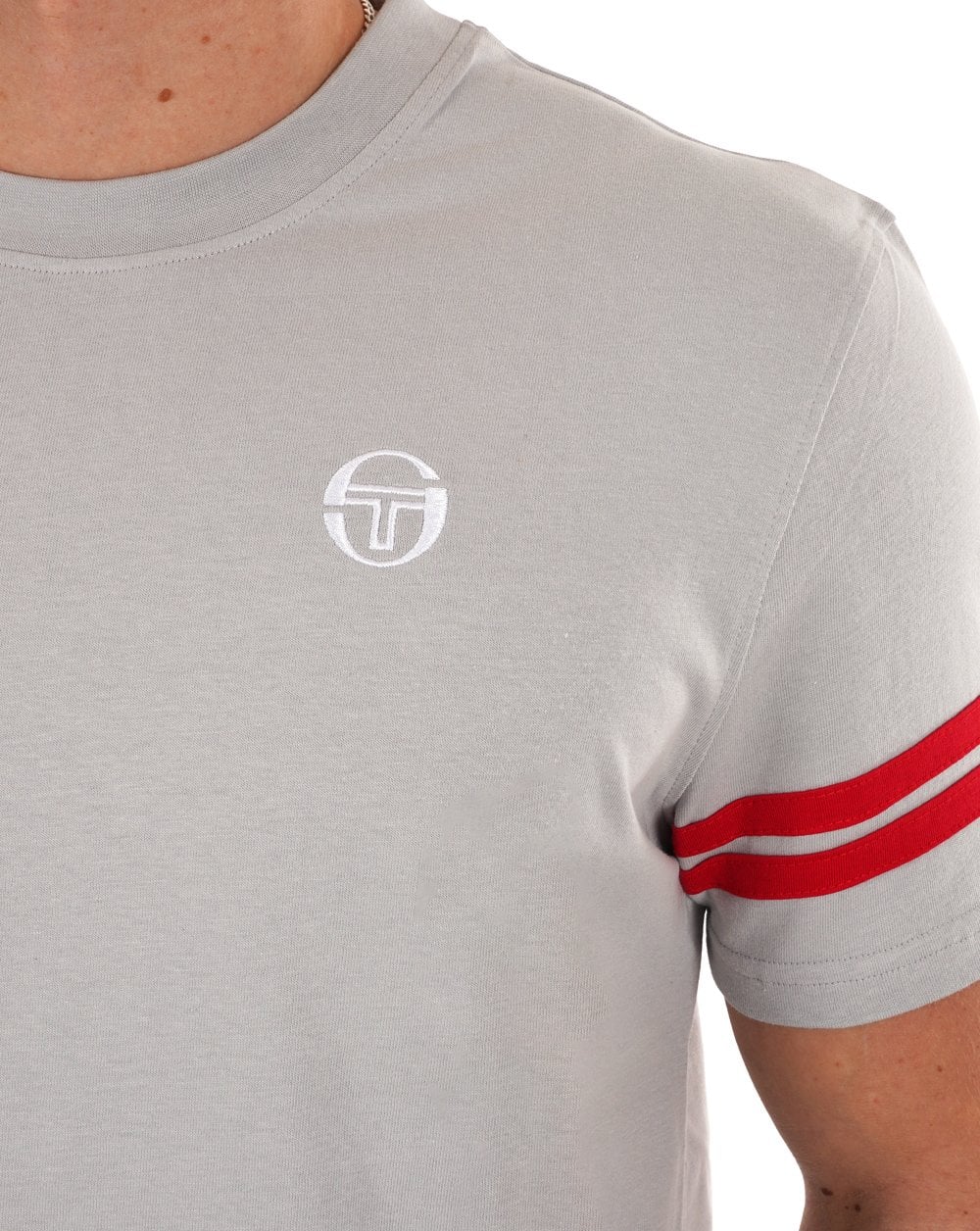 Sergio Tacchini 2 Stripe T Shirt Grey -Red