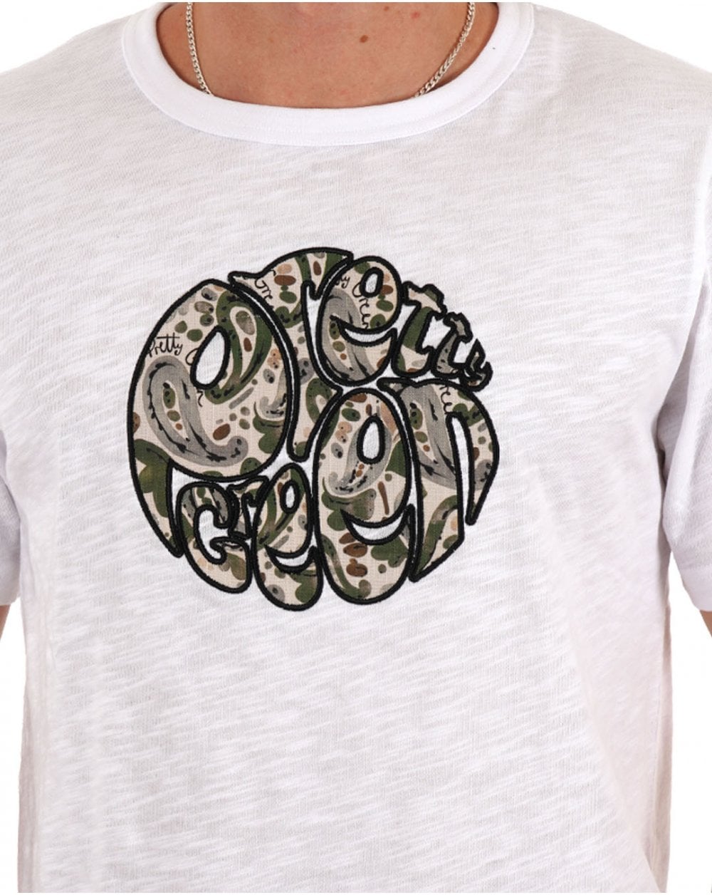 Pretty Green Aquarelle Paisley Applique Logo T Shirt White